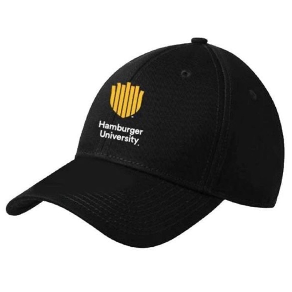 McDonalds Hamburger University College Hat Cap Black Burger RARE NEW 1 Size